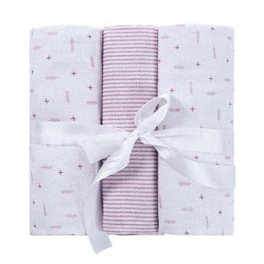 Imagem de Cueiro para Bebê Flanelado 03 Unidades Baby Joy Clássicos, Rosa