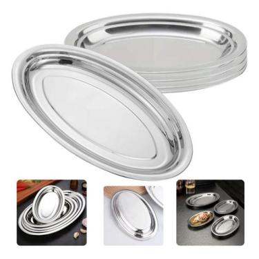 Imagem de Kit 12 Travessas Inox Oval Fundo 26cm Bandeja Petiscos Bar - Wellmix