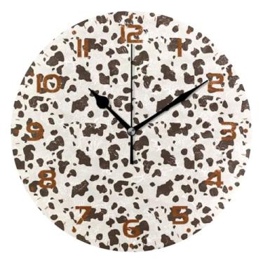 Imagem de JUZIHAI Relógio de parede de vaca leopardo silencioso, sem tique-taque, redondo, operado por bateria, fácil de ler, relógio decorativo de parede para casa, cozinha, sala de estar, quarto, escritório