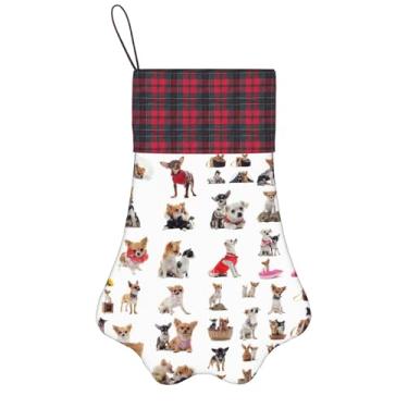 Imagem de SKKNT Linda estampa de Chihuahua Pug Meias de Natal Animais de Estimação Decoração de Natal Cães Gatos Árvore Decoração Doce Presente Conveniente