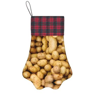 Imagem de SKKNT Meias de Natal com estampa de batatas de jardim, animais de estimação, decoração de Natal, cães, gatos, árvores, doces, presente, conveniente