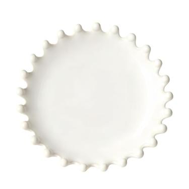 Imagem de Prato de joias de cerâmica, bandeja decorativa para anéis, brincos, colares, pulseiras, chaves de relógio, bandeja de 11,4 cm como presente para mulheres (contas brancas)