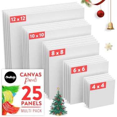 Imagem de Chalkola Telas de pintura Pacote variado | 10 x 10 cm, 15 x 15 cm, 20 x 25 cm, 30 x 30 cm (5 cada, 25 unidades) para arte acrílica e óleo, painéis de painel 100% algodão com primer quadrado, sem ácido para artistas, pintores e crianças