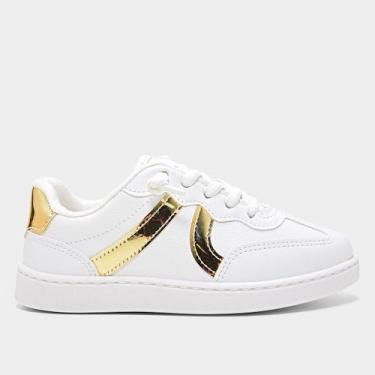 Imagem de Tênis Infantil Molekinha Casual Menina, Branco, Dourado, 31