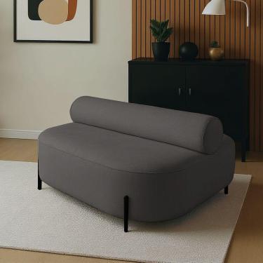 Imagem de Sofá Sala Ilha Orgânica éden 125cm Pé Aço Lateral Preto Bouclê Grafite E03 - D'rossi