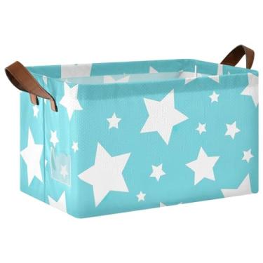Imagem de Organizador de roupas grandes de estrelas brancas azuis para armário com alças, organizadores de brinquedos e caixas de armazenamento 40 x 29 x 25 cm, organizador de cesta, 1 pacote