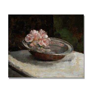 Imagem de Arte floral vintage natureza morta, pintura botânica clássica, decoração de casa quente para sala de estar e sala de jantar. A06. Apenas tela de 70 x 84 cm - 27,5 x 33,1 pol