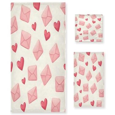 Imagem de Wassud Envelopes and Hearts Conjunto de 3 toalhas de banho para dia dos namorados, toalhas super macias e absorventes para banheiro, toalhas de banho de secagem rápida, toalha de banho para academia