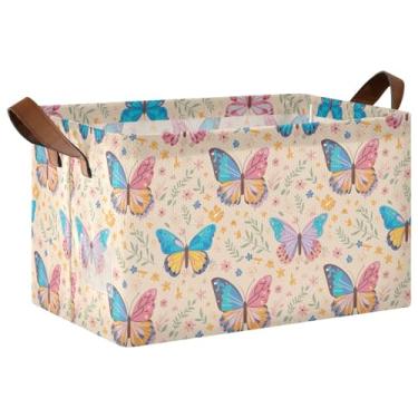 Imagem de Organizador de roupas para armazenamento de suéteres, cestas decorativas dobráveis para decoração de casa com alças, cesta de armazenamento de borboletas pêssego, 17 x 29 x 25 cm, 1 pacote