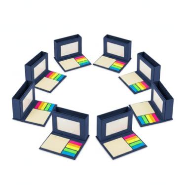 Imagem de Bloco de Notas Adesivas com Porta-Canetas e Porta-Retrato, Papelão Reciclado, Mini, Capa Dura, 5 Cores, 25 Folhas por Bloco, Retangular (10, Azul)