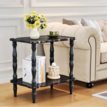 Imagem de CozyDH Mesa lateral de madeira maciça para sala de estar - pequena mesa de cabeceira de madeira para quarto, preta