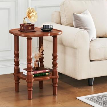 Imagem de CozyDH Mesa lateral de madeira maciça para sala de estar - pequena mesa de cabeceira de madeira para quarto, marrom retrô