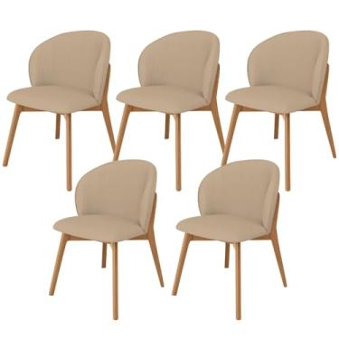 Imagem de Kit 05 Cadeiras de Jantar e Estar Living Estofada Mia L02 Linho Bege Escuro - Lyam Decor