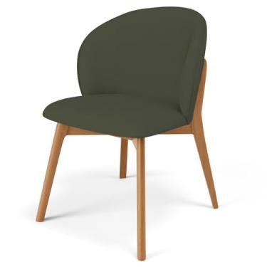 Imagem de Cadeira de Jantar e Estar Living Estofada Mia L02 Linho Verde Musgo - Lyam Decor