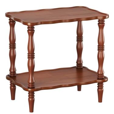 Imagem de Mesa de canto de madeira maciça para sala de estar – mesa de cabeceira pequena e estreita retangular de madeira, madeira real escura, vintage, marrom antigo, mesa de cabeceira para pequenos espaços