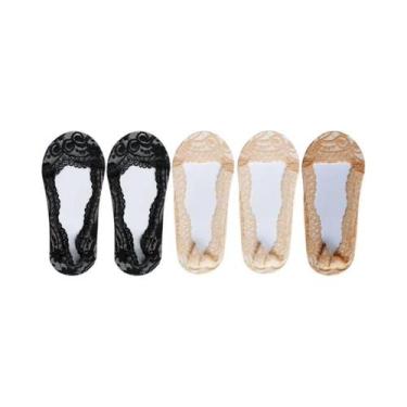 Imagem de Meias Femininas De Verão Finas Com Renda Floral Invisível, Antiderrapa