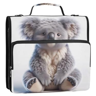 Imagem de Organizador de fichário com zíper, urso coala, animal fofo, 3 anéis, 3 anéis, bolsa para fichários de escola, resistente, com alça de ombro, suporte para 500 folhas