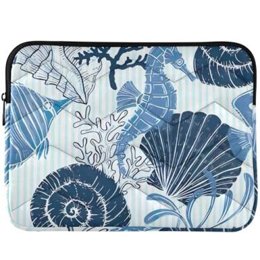 Imagem de Capa protetora Seashell Seahorse azul coral para laptop MacBook Pro capa 14 polegadas universal 13-14 polegadas acessórios de computador