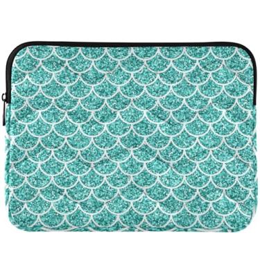 Imagem de Capa para notebook com escamas de sereia azul-petróleo com glitter para Macbook Air 13 polegadas, capa universal de 13 a 14 polegadas, capas fofas para computador