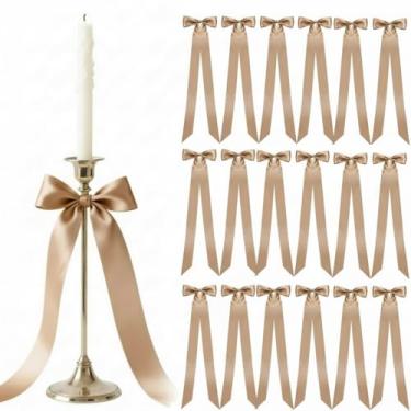 Imagem de Lyrow 36 peças 50 cm x 13,4 cm laço de fita de cetim Natal árvore de natal decoração de pano de fundo DIY guirlanda castiçal decoração de festa para mulheres aniversário casamento grande enfeite de