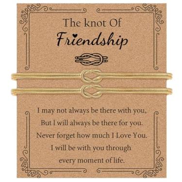 Imagem de TIYIMIYUXU Pulseiras da amizade, design de nó dourado e prata, conjunto de casais combinando com cartão de mensagem, pacote com 2, One Size, Latão, Turquesa estabilizada