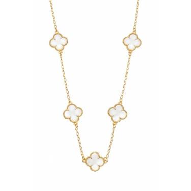 Imagem de Colar Choker Trevo Virgínia Pedra Branca Folheado a Ouro de Qualidade Feminino com 35cm e mais 5cm de Extensor Regulável Gargantilha (Branco), SZemijoias Finas e Elegantes para Mulheres de Bom Gosto