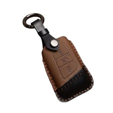 Imagem de Capa de couro crazy horse para chave de carro, compatível com vw tayron lavida sagitar tiguan magotan passat, acessórios de capa remota(A Brown)
