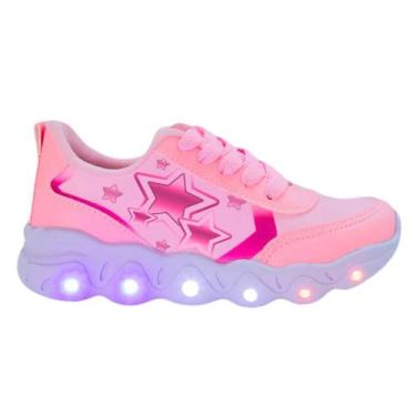 Imagem de Tênis Led Infantil Feminino Casual Jogging Estrela Coração Rosa - Club