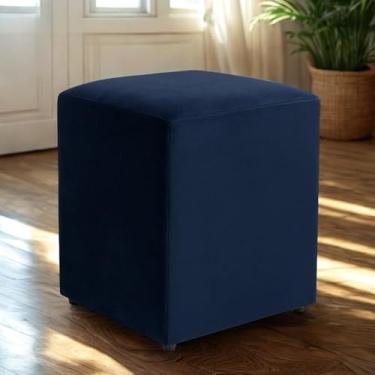Imagem de Puff quadrado em MDF e Estofado em Veludo suporta até 150kl sala，quarto，pufe，puff redondo(Azul marinho)