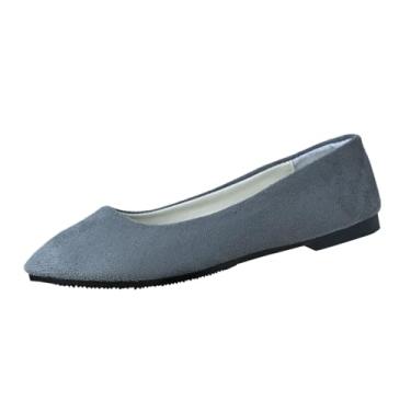 Imagem de Mocassins femininos casuais sem cadarço, bico redondo, bico fechado, sola macia, sem cadarço, confortável, material flocado, Cinza, 36