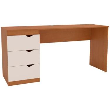 Imagem de Escrivaninha 3 Gavetas Politorno Móveis Porto, Creme e Freijó