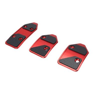 Imagem de Zhjvihx 3 Peças de Capas de Pedal do Acelerador de Embreagem de Freio de Alumínio, Inserções de Borracha Antiderrapantes, Almofadas de Pedal de Carro Antifricção, Com Todo o Hardware de (Vermelha)