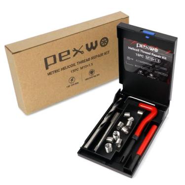 Imagem de pexwo Kit de reparo de rosca helicoil M10 × 1,5, ferramenta de reparo de rosca com broca HSS, kit de instalação de reparo de rosca métrica para rerosquear roscas internas com estojo de transporte