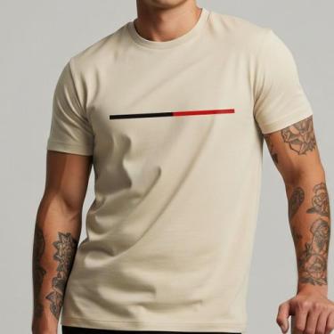 Imagem de Camiseta Masculina 100% Algodão Básica Estampa Pequena Minimalista Lis