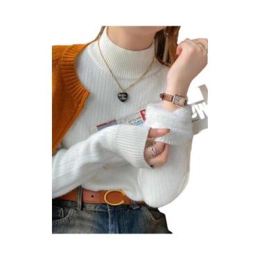Imagem de Suéter De Inverno Feminino Grosso Com Gola Alta, Quente, Forrado Com V