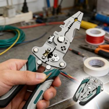 Imagem de Alicate multifuncional, ferramenta de descascador de fios elétricos 12 em 1, cortador de crimpador dobrável para eletricistas profissionais