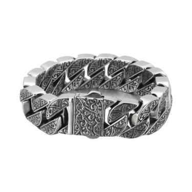 Imagem de Pulseira Masculina De Aço Titânio Com Padrão Retrô Esculpido, Acessóri