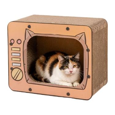 Imagem de Casa Arranhador para Gatos - Formato de TV Cama de Cartão Ondulado,Casa De Arranhador Grande De Cartão Para Gatos | Proteção Para Sofá Porta Carpete Móveis E Enriquecimento Para