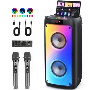 Imagem de JYX Karaoke Partybox Profissional +2 Microfones Sem Fio, Karaoke Portatil com Luzes de Disco, Subwoofers de Palco, Suporte Bluetooth/TF/USB/AUX/TWS/REC/FM, Controle Remoto, para Festas e Outros