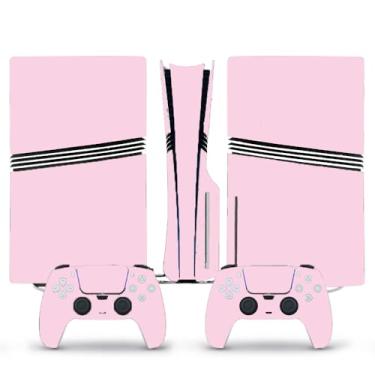 Imagem de Adesivo de película completa para console PS5 Pro, edição de disco, decalque de vinil para controle PS5 Pro, cor pura (rosa macio)