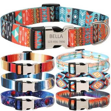 Imagem de Coleira de cachorro personalizada com nome e número de telefone do animal de estimação, coleiras de tamanhos ajustáveis personalizadas com fivela de liberação rápida e anel em D para cães pequenos