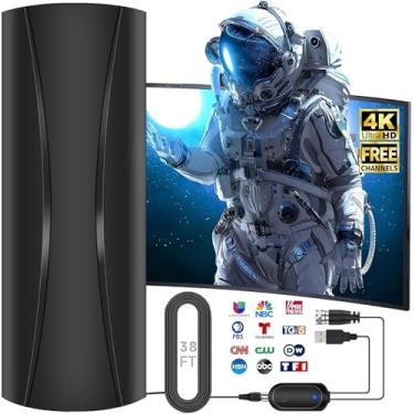 Imagem de Antena de TV interna com alcance de 3200 milhas, antena de TV digital mais forte de 2026 para Smart TV e TVs antigas, antena HDTV externa para canais locais com amplificador de sinal - cabo coaxial de