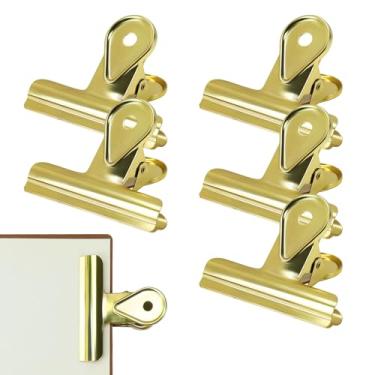 Imagem de 5 clipes de buldogue, clipes de diário de 6 x 5 cm, clipes de fichário de metal, mola resistente para manter o diário aberto, documentos, selagem de bolsas, livros de arte, partituras (ouro)