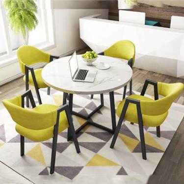 Imagem de Conjunto de mesa e cadeira de clube de recepção de escritório, mesa de negociação, mesa de centro com cadeira, pequenas mesas de conferência, conjunto de mesa de jantar para 4 (cor: 14, tamanho: 31,4