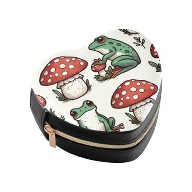 Imagem de Burbuja Caixa de joias em forma de coração de cogumelo sapo mini estojo de joias de viagem para mulheres e meninas, estojo portátil organizador de armazenamento para brincos, anéis, colares e