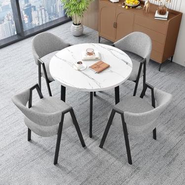 Imagem de Mesa de recepção e cadeiras de conferência, conjunto de mesa de jantar para 4, conjunto de mesa de jantar redonda e cadeira, com 1 mesa e 4 cadeiras, economia de espaço, fácil de montar, para sala de