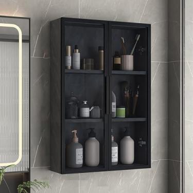 Imagem de Armário de banheiro montado na parede com armazenamento - Vanity cinza sobre vaso sanitário, organizador suspenso para dormitórios, cozinhas e lavanderias - 50 x 14 x 75 cm