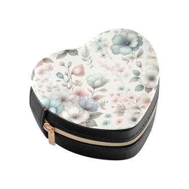 Imagem de Burbuja Mini caixa de joias em forma de coração com flores em aquarela para mulheres e meninas, estojo portátil organizador de armazenamento para brincos, anéis, colares e pulseiras