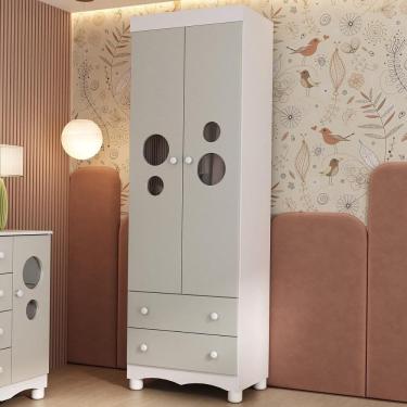 Imagem de Guarda-roupa Infantil 62cm 2 Portas Com Vidro E 2 Gavetas Suspiro Multimóveis MP4456 Branco-off White