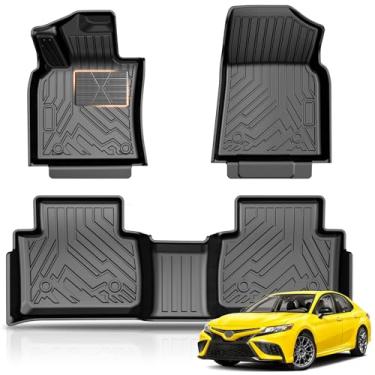 Imagem de KUST Tapetes de chão para acessórios Toyota Camry 2018-2024, forros de piso para todos os climas, frente traseira, 2 fileiras, tapetes de carro, borda elevada de borracha TPE, placa de almofada de